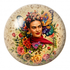 Cabochon en Verre Illustré Frida au Bouquet de Fleurs Colorées 12 à 25mm pour la Création de Bijoux Fantaisie - DIY