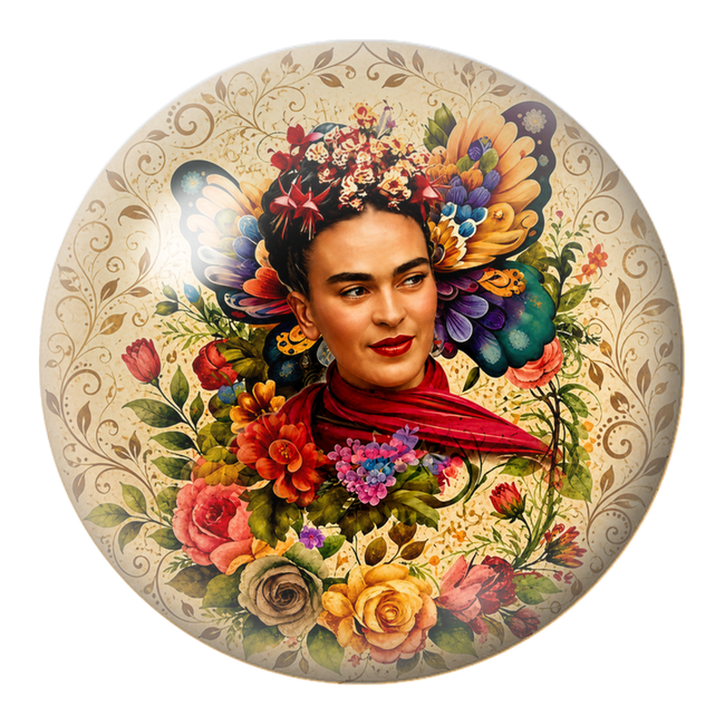 Cabochon en Verre Illustré Frida au Bouquet de Fleurs Colorées 12 à 25mm