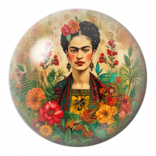 Cabochon en Verre Illustré Frida au Jardin de Fleurs Mexicaines 12 à 25mm pour la Création de Bijoux Fantaisie - DIY