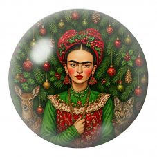 Cabochon en Verre Illustré Frida de Noël au Faon et au Loup 12 à 25mm pour la Création de Bijoux Fantaisie - DIY