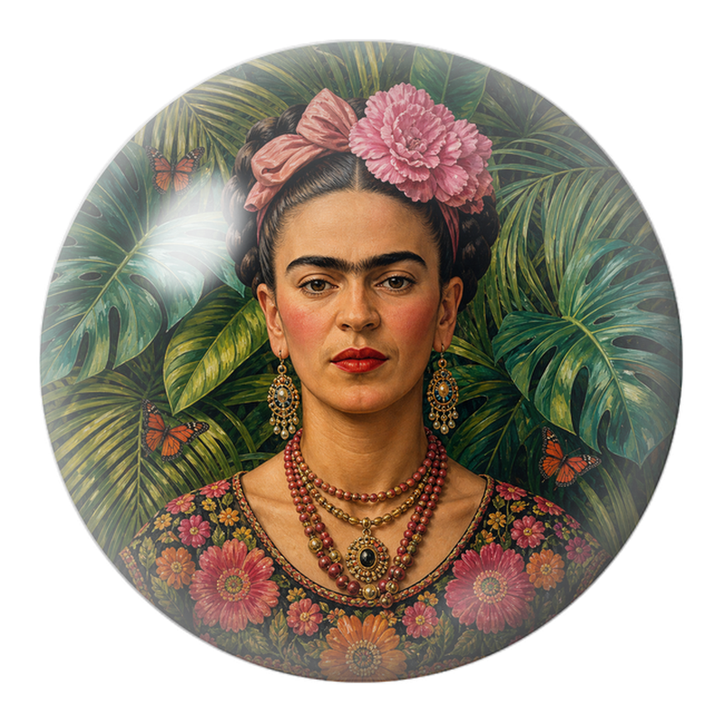 Cabochon en Verre Illustré Frida aux Papillons dans les Feuillages 12 à 25mm