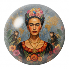 Cabochon en Verre Illustré Frida au Singe dans le Jardin Fleuri 12 à 25mm pour la Création de Bijoux Fantaisie - DIY