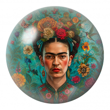 Cabochon en Verre Illustré Frida au Jardin Turquoise et aux Papillons 12 à 25mm pour la Création de Bijoux Fantaisie - DIY