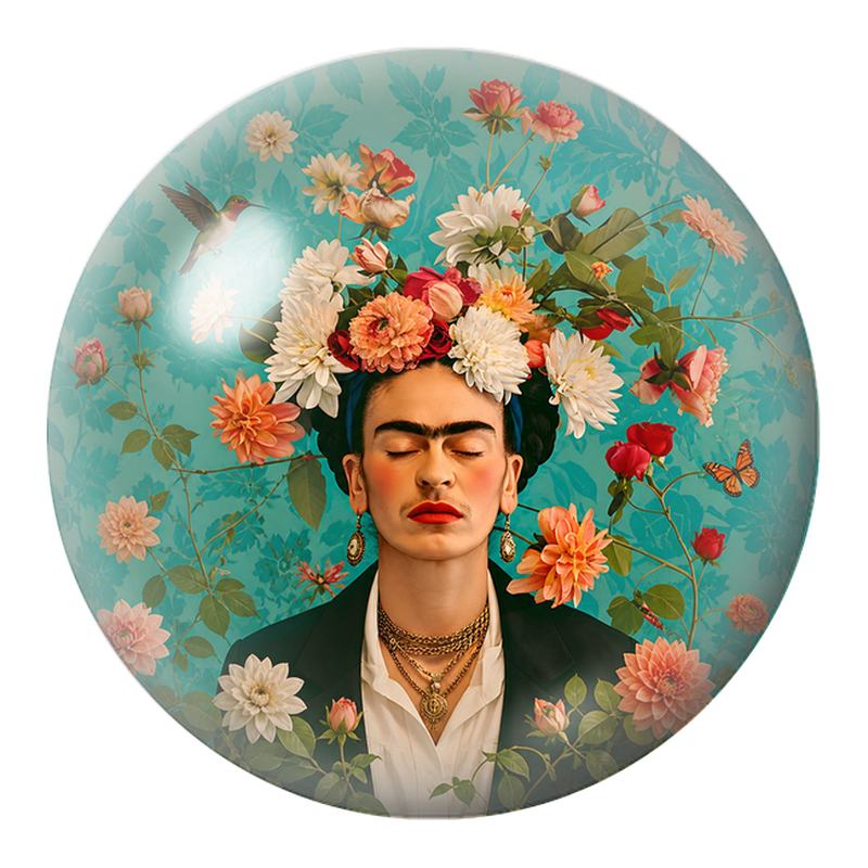 Cabochon en Verre Illustré Frida aux Fleurs les Yeux Fermés 12 à 25mm