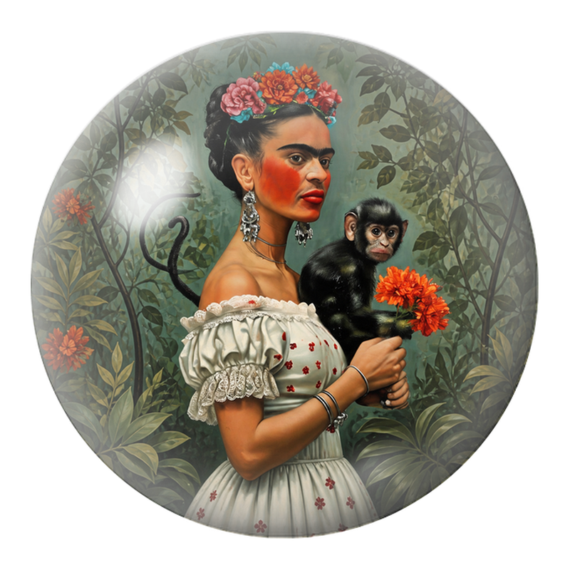 Cabochon en Verre Illustré Frida au Singe dans la Jungle 12 à 25mm