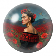 Cabochon en Verre Illustré Frida au Champ de Coquelicots et aux Colibris 12 à 25mm pour la Création de Bijoux Fantaisie - DIY