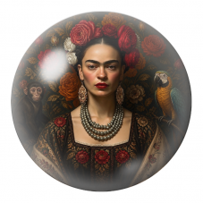 Cabochon en Verre Illustré Frida au Singe et au Perroquet dans les Roses Sombres 12 à 25mm pour la Création de Bijoux Fantaisie 