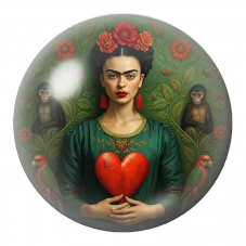 Cabochon en Verre Illustré Frida au Cœur Rouge entourée d’Animaux 12 à 25mm pour la Création de Bijoux Fantaisie - DIY