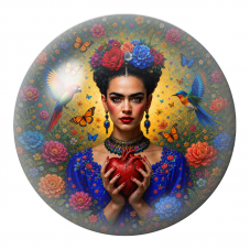 Cabochon en Verre Illustré Frida au Cœur Anatomique et aux Perroquets 12 à 25mm pour la Création de Bijoux Fantaisie - DIY