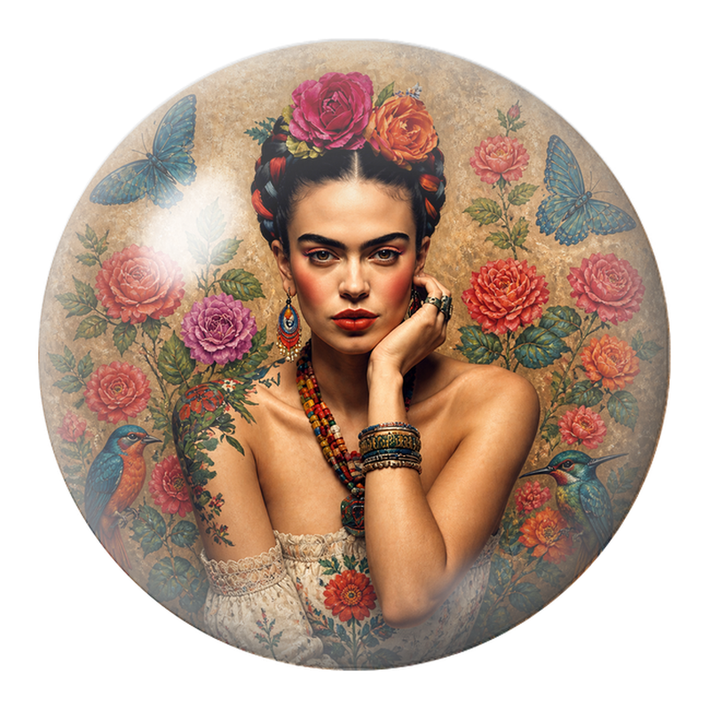 Cabochon en Verre Illustré Frida au Jardin de Roses et aux Oiseaux 12 à 25mm