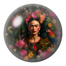Cabochon en Verre Illustré Frida au Perroquet dans le Jardin Sombre 12 à 25mm pour la Création de Bijoux Fantaisie - DIY