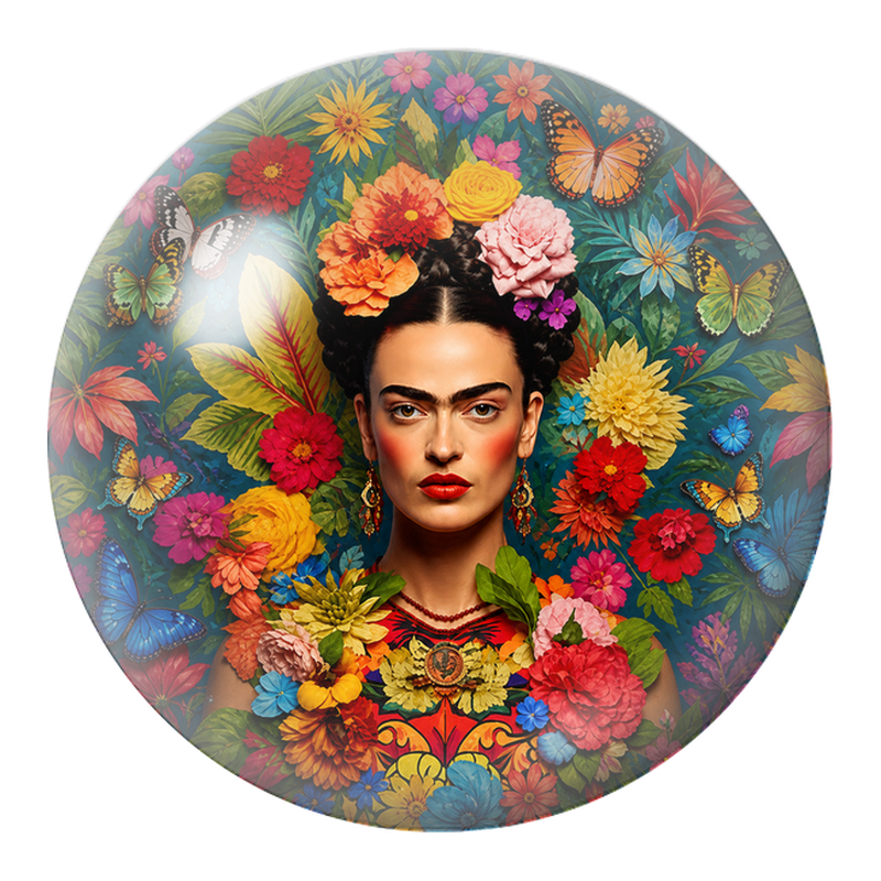Cabochon en Verre Illustré Frida aux Papillons dans les Fleurs 12 à 25mm