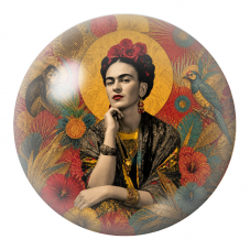 Cabochon en Verre Illustré Frida au Singe et au Perroquet dans le Collage Doré 12 à 25mm pour la Création de Bijoux Fantaisie - 