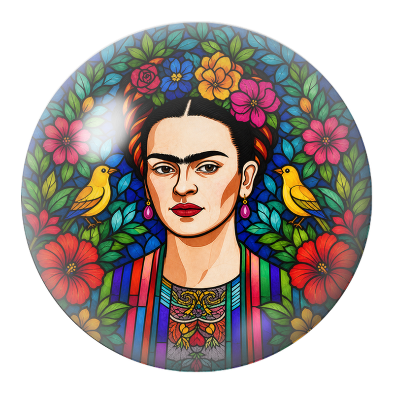 Cabochon en Verre Illustré Frida au Jardin de Verre et aux Oiseaux Jaunes 12 à 25mm