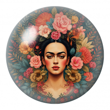 Cabochon en Verre Illustré Frida au Bouquet de Fleurs Corail 12 à 25mm pour la Création de Bijoux Fantaisie - DIY