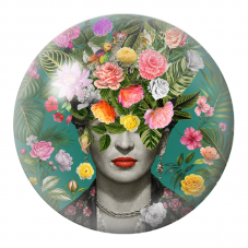 Cabochon en Verre Illustré Frida au Visage Fleuri et à l’Oiseau 12 à 25mm pour la Création de Bijoux Fantaisie - DIY