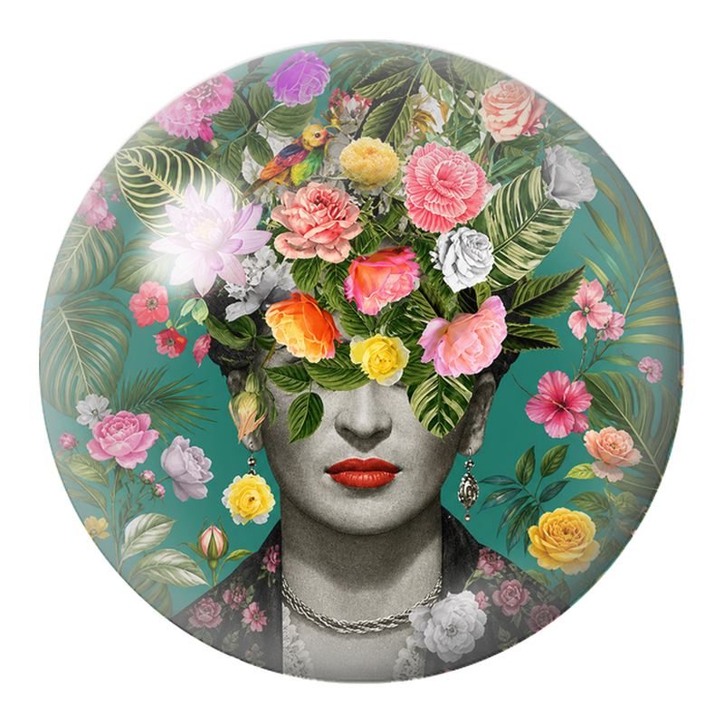 Cabochon en Verre Illustré Frida au Visage Fleuri et à l’Oiseau 12 à 25mm