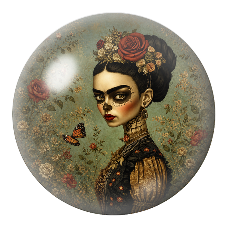 Cabochon en Verre Illustré Frida Gothique au Papillon 12 à 25mm