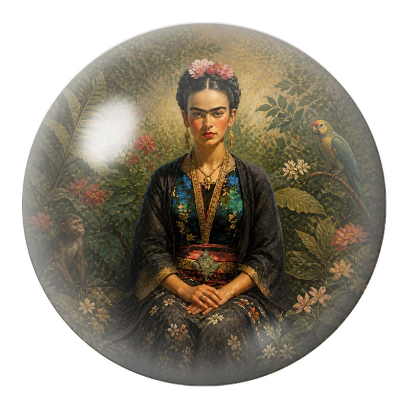 Cabochon en Verre Illustré Frida au Singe et au Perroquet dans la Jungle 12 à 25mm