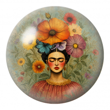 Cabochon en Verre Illustré Frida aux Fleurs les Yeux Fermés 12 à 25mm pour la Création de Bijoux Fantaisie - DIY