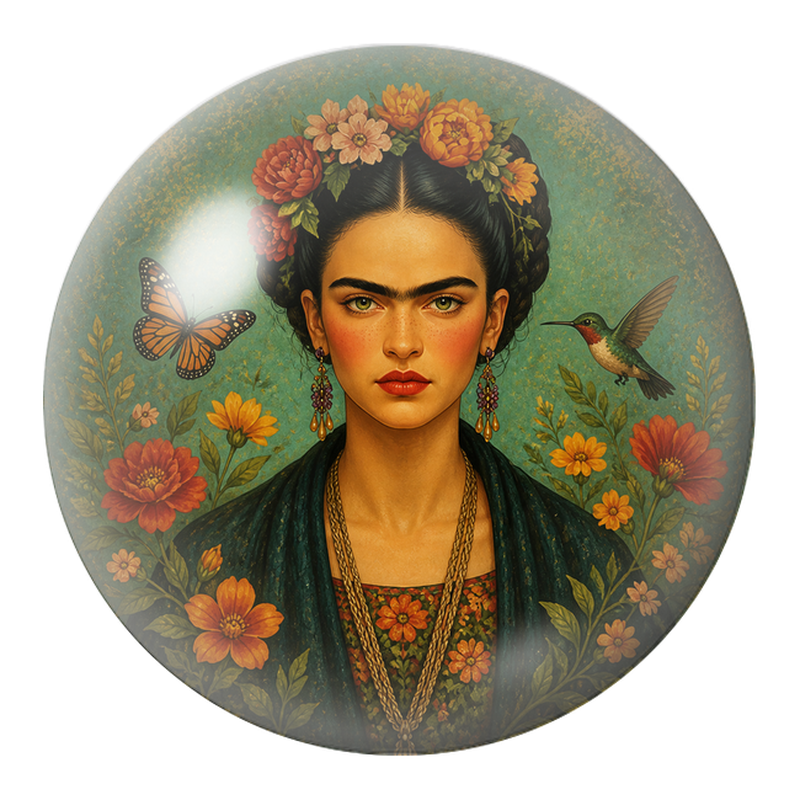 Cabochon en Verre Illustré Frida au Colibri et au Papillon 12 à 25mm