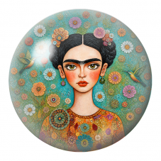 Cabochon en Verre Illustré Frida aux Colibris dans les Fleurs Géométriques 12 à 25mm pour la Création de Bijoux Fantaisie - DIY