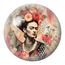 Cabochon en Verre Illustré Frida au Jaguar dans un Collage Fleuri 12 à 25mm pour la Création de Bijoux Fantaisie - DIY