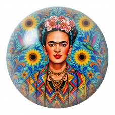 Cabochon en Verre Illustré Frida aux Colibris et aux Tournesols 12 à 25mm pour la Création de Bijoux Fantaisie - DIY