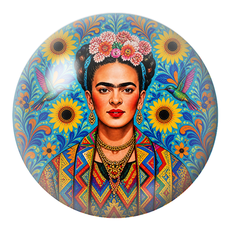 Cabochon en Verre Illustré Frida aux Colibris et aux Tournesols 12 à 25mm