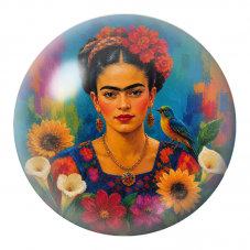 Cabochon en Verre Illustré Frida à l’Oiseau dans les Tournesols 12 à 25mm pour la Création de Bijoux Fantaisie - DIY