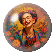 Cabochon en Verre Illustré Frida Rieuse à l’Oiseau et au Papillon 12 à 25mm pour la Création de Bijoux Fantaisie - DIY