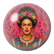 Cabochon en Verre Illustré Frida aux Fleurs et aux Colibris sur Fond Rose 12 à 25mm pour la Création de Bijoux Fantaisie - DIY