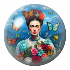 Cabochon en Verre Illustré Frida aux Papillons devant les Montagnes 12 à 25mm pour la Création de Bijoux Fantaisie - DIY