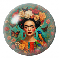 Cabochon en Verre Illustré Frida aux Perroquets dans les Fleurs 12 à 25mm pour la Création de Bijoux Fantaisie - DIY