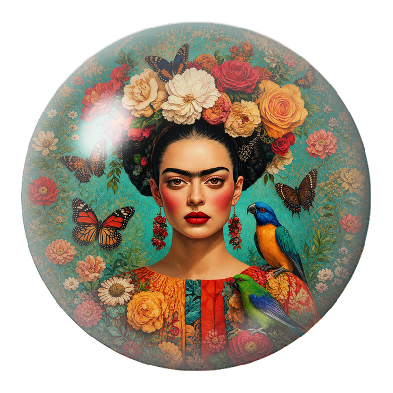 Cabochon en Verre Illustré Frida aux Perroquets dans les Fleurs 12 à 25mm