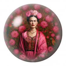 Cabochon en Verre Illustré Frida aux Perroquets dans les Roses Roses 12 à 25mm pour la Création de Bijoux Fantaisie - DIY