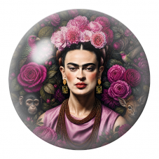 Cabochon en Verre Illustré Frida aux Animaux dans les Roses Pourpres 12 à 25mm pour la Création de Bijoux Fantaisie - DIY