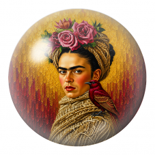 Cabochon en Verre Illustré Frida au Colibri sur Fond Doré 12 à 25mm pour la Création de Bijoux Fantaisie - DIY