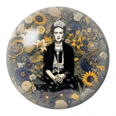 Cabochon en Verre Illustré Frida en Noir et Or dans les Tournesols 12 à 25mm pour la Création de Bijoux Fantaisie - DIY