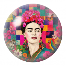 Cabochon en Verre Illustré Frida aux Animaux dans les Fleurs Colorées 12 à 25mm pour la Création de Bijoux Fantaisie - DIY