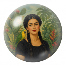 Cabochon en Verre Illustré Frida au Perroquet dans les Cactus 12 à 25mm pour la Création de Bijoux Fantaisie - DIY