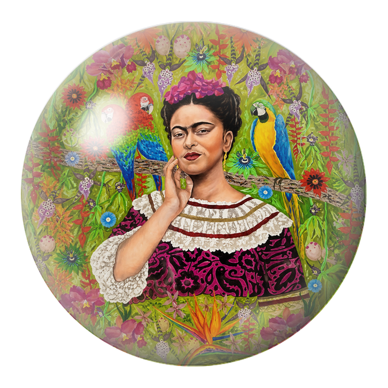 Cabochon en Verre Illustré Frida aux Perroquets dans le Jardin Fleuri 12 à 25mm