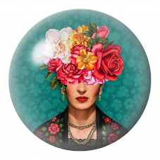 Cabochon en Verre Illustré Frida Fleurie au Visage Caché 12 à 25mm pour la Création de Bijoux Fantaisie - DIY
