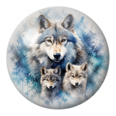 Cabochon en Verre Illustré Famille de Loups à l’Aquarelle Bleue 12 à 25mm pour la Création de Bijoux Fantaisie - DIY