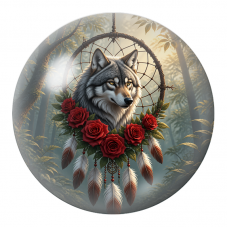 Cabochon en Verre Illustré Loup à l’Attrape-Rêves et aux Roses Rouges 12 à 25mm pour la Création de Bijoux Fantaisie - DIY