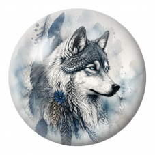 Cabochon en Verre Illustré Loup Blanc aux Plumes Bleues 12 à 25mm pour la Création de Bijoux Fantaisie - DIY