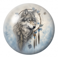 Cabochon en Verre Illustré Loup à l’Attrape-Rêves dans la Brume 12 à 25mm pour la Création de Bijoux Fantaisie - DIY