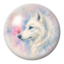Cabochon en Verre Illustré Loup Blanc au Papillon Rose 12 à 25mm pour la Création de Bijoux Fantaisie - DIY