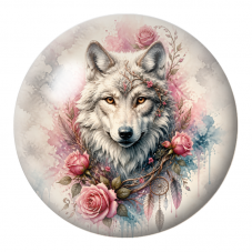 Cabochon en Verre Illustré Loup Blanc aux Roses Roses 12 à 25mm pour la Création de Bijoux Fantaisie - DIY
