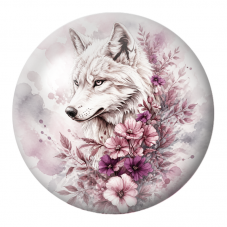 Cabochon en Verre Illustré Loup Blanc aux Fleurs Mauves 12 à 25mm pour la Création de Bijoux Fantaisie - DIY
